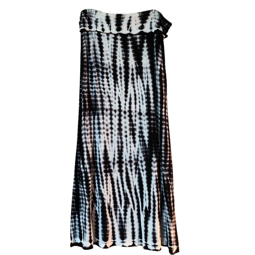 Maxi‎ Skirt XL Black White Tie Dye Boho Jersey Goth Y2K 90s Hippie